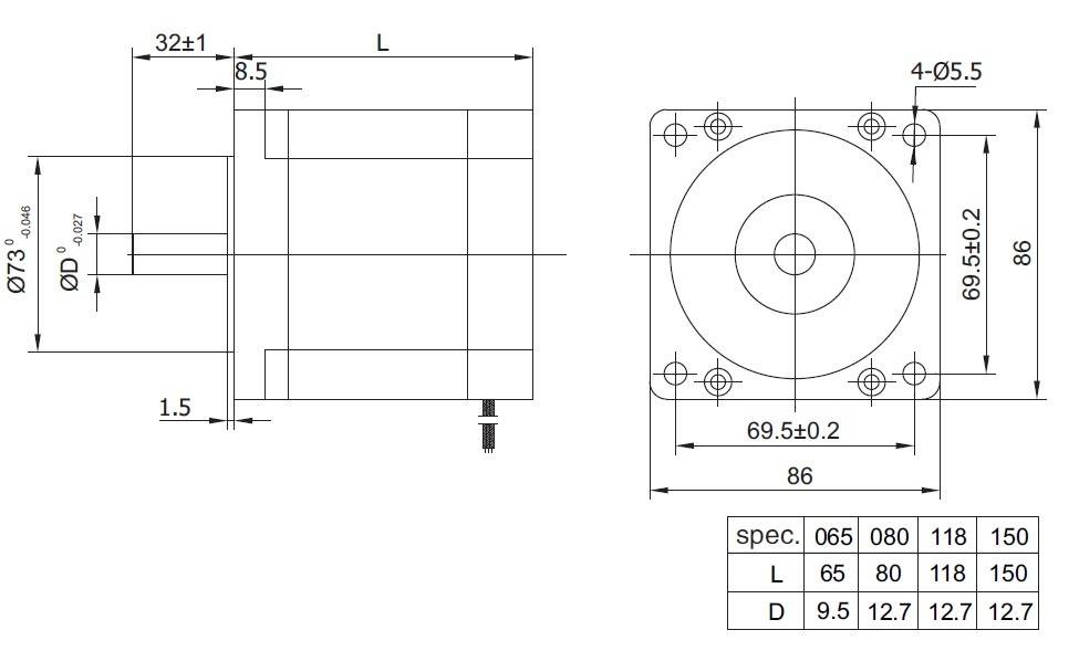 86BYGH080 - Motor pas cu pas 4.2 A / 4.5 Nm/ NEMA 34